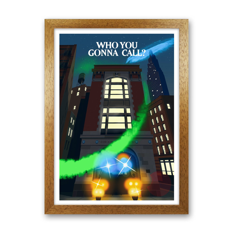 Ghostbusters Night by Richard O'Neill - Print, 63cm H x 46cm W x 3cm D, Brown Framed