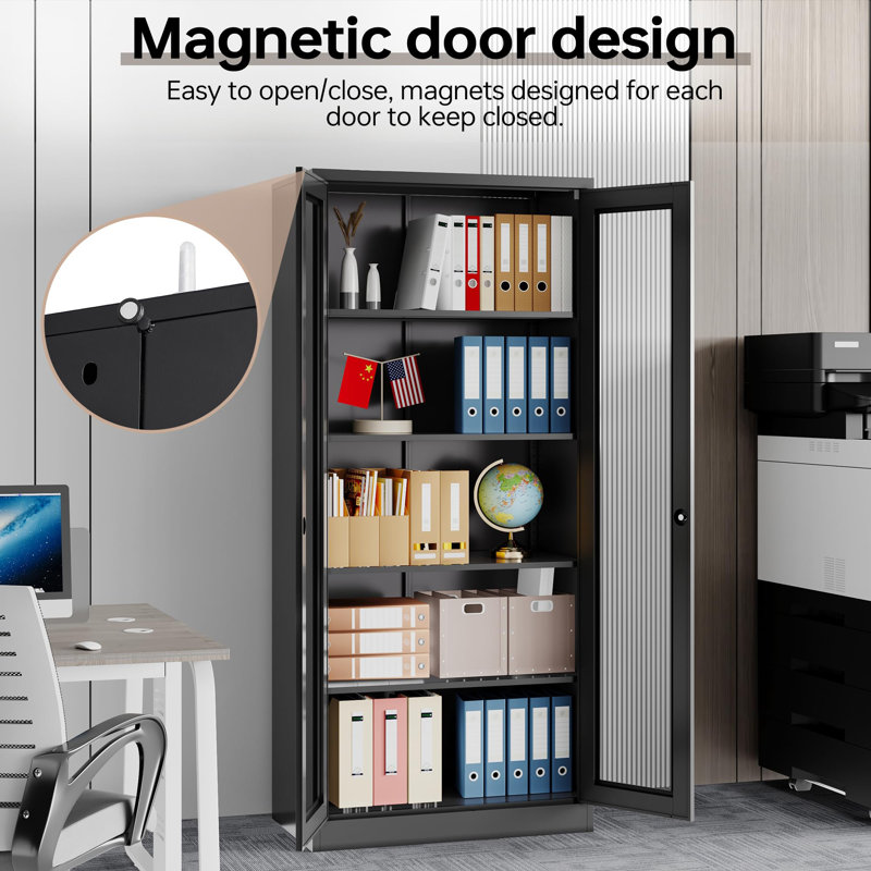 71" Tall Metal Storage Cabinet, Black