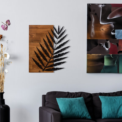 Elegant Decorative Wooden Wall Accessory, Walnut & Black, 19.7 x 22.8 inches | 50% Real Wood (Thickness: 1.2 inches) & 50% Metal | Unique Color Variations for Distinctive Home Decor, Perfect for Any Room