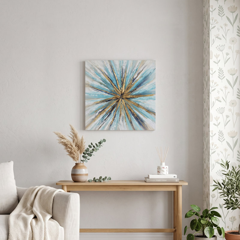 Blue And Gold Starburst Abstract Canvas Art