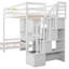Lit mezzanine simple au-dessus de simple avec bureau intégré et escalier, avec compartiments de rangement et tablettes, naturel-251068792