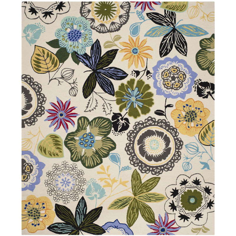 Doyle Hand Hooked Performance Floral Rug, Rectangle 8' x 10'