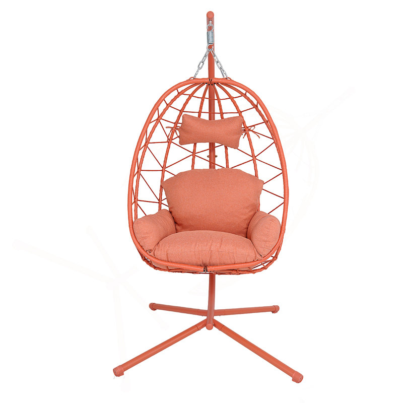 Fauteuil suspendu suspendu en osier avec support et coussin lavable pour patio, Rouge, Rouge