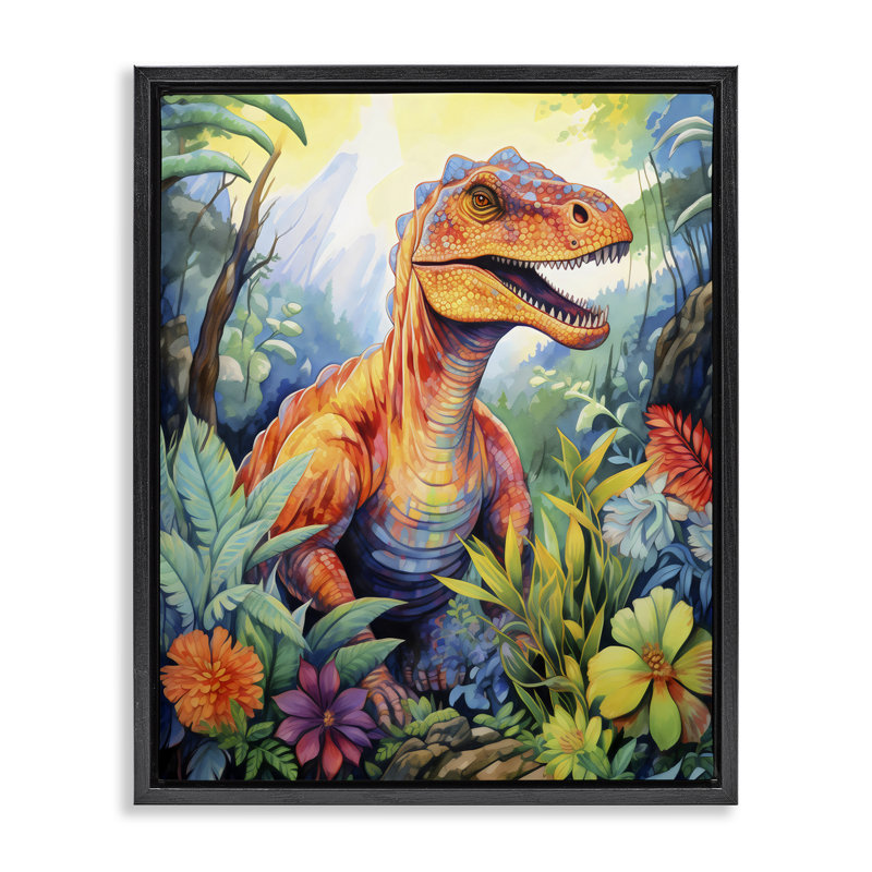Cadre flottant vert jungle dinosaure, design par Creative Studio, H 31 po x l 25 po, Cadre flottant noir de jais