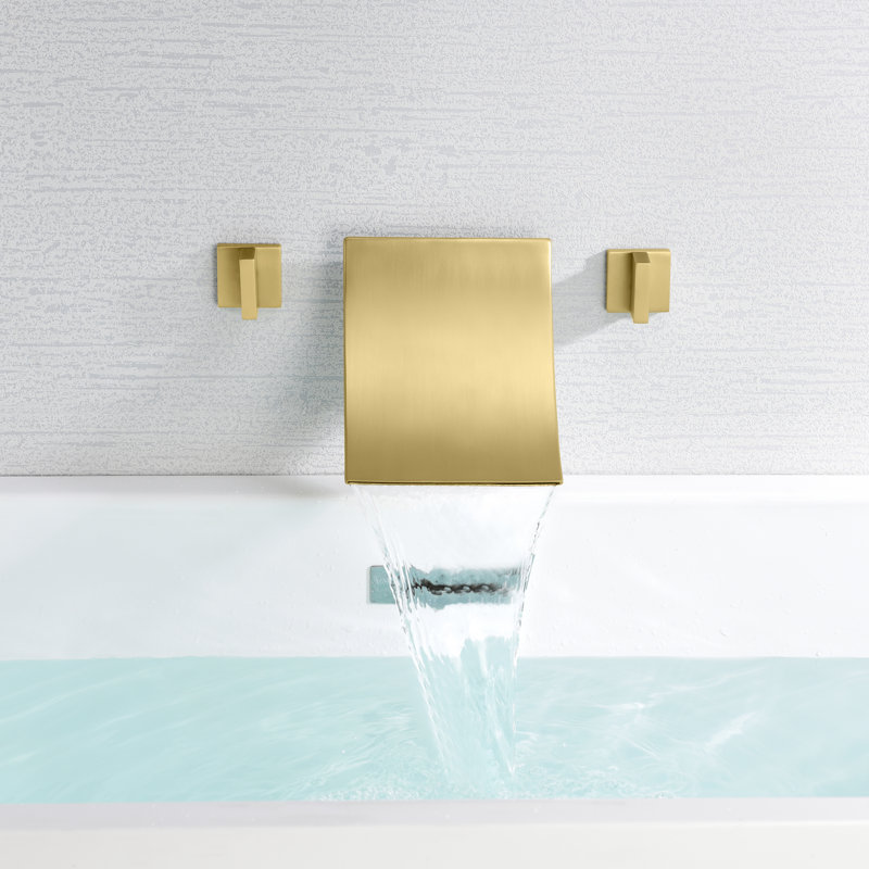 Bathtub Faucet Wall Mount, High Flow Waterfall Tub Faucet, Brushed Gold