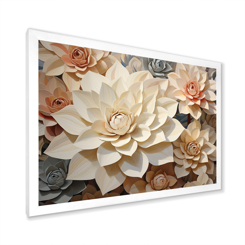 " Beige Succulent Soft Bloom III ", White Single Picture Framed, 30" H x 40" W x 1.5" D