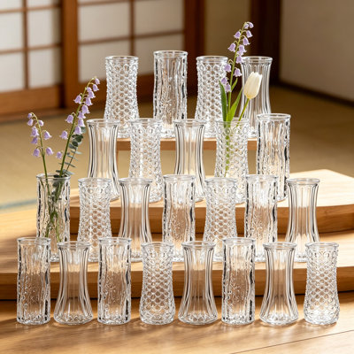 24 Pack Mini Glass Bud Vases, Small Clear Flower Vases Bulk For Wedding Centerpieces, Rustic Modern Table Decor Vases For Home, Hotel, Restaurant, Birthday Party, Gift Set