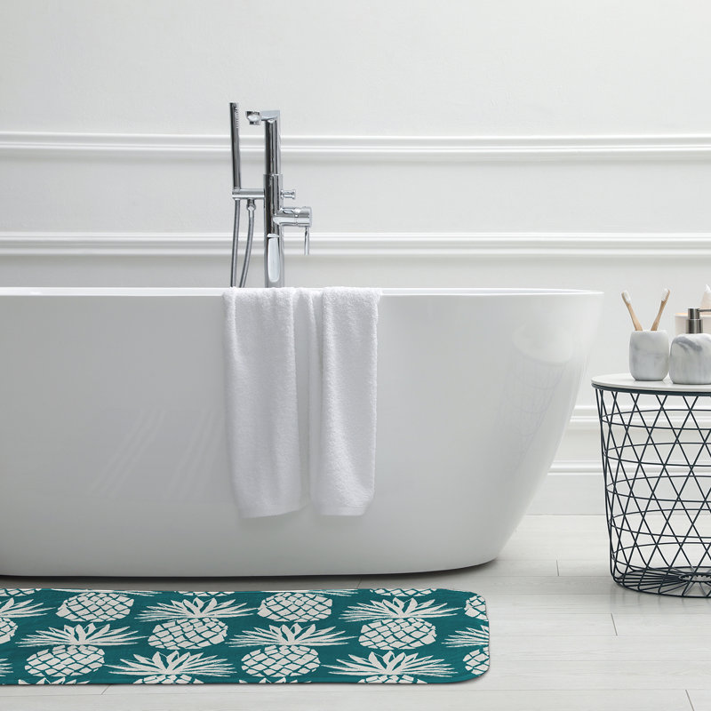 Tapis de bain à motif ananas, L 17 po x L 24 po, Bleu