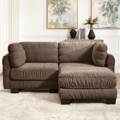Canapé modulaire en chenille à 2 sièges avec détails ruisselés, repose-pieds mobile, mousse à haute densité, coussins de dossier en forme de L, assemblage facile, pour le salon, la chambre à coucher