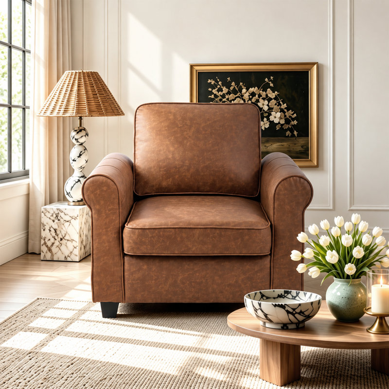 Chaise avec accoudoirs roulés 37 po, Brown