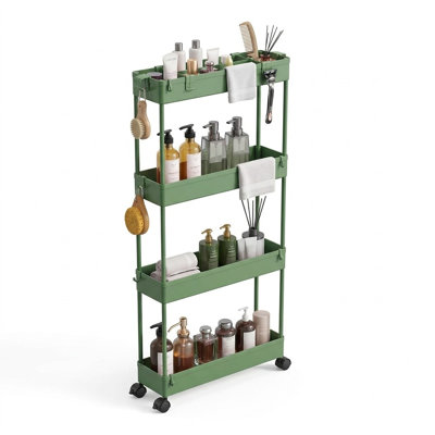 4 Tier Slim Rolling Storage Cart, Slide Out Mobile Organizer for Bathroom Kitchen Office Laundry Narrow Spaces