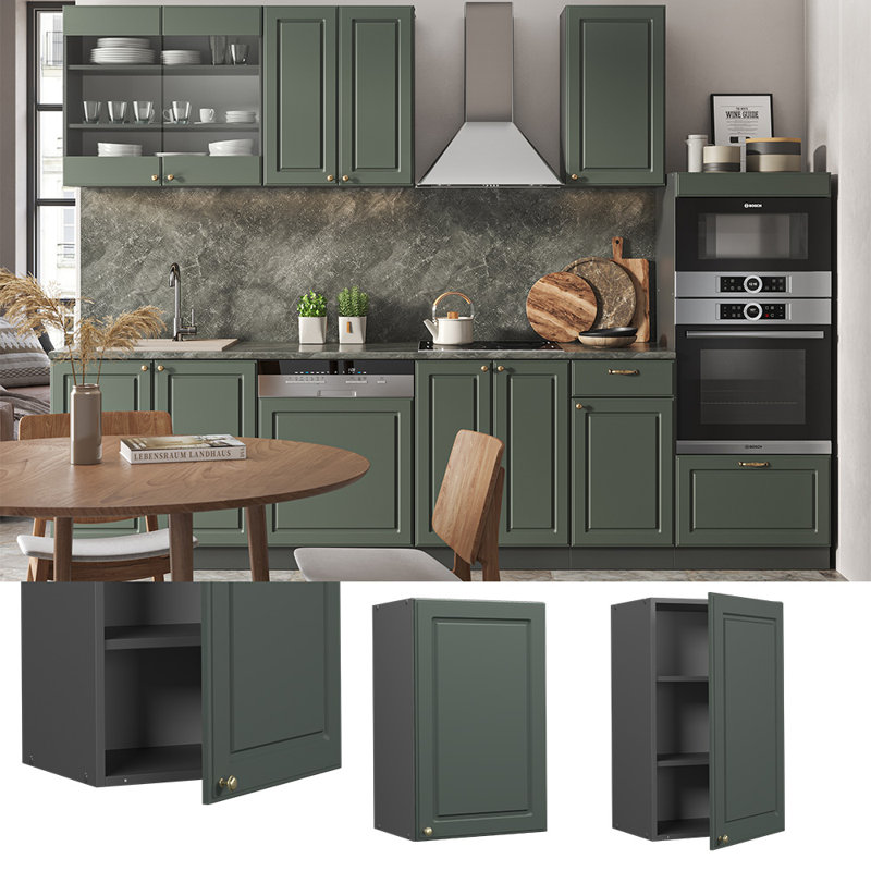 Fame 316 + front green gold country house_45 x 72 x 34.1, Grey/Green