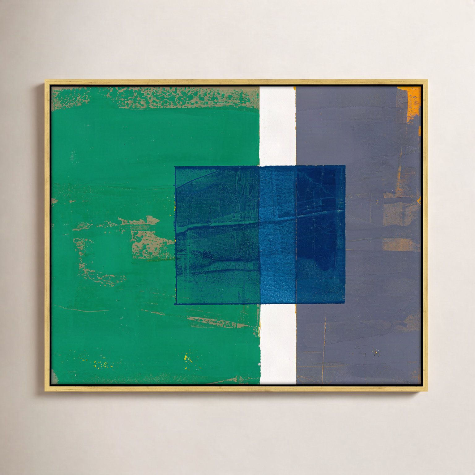 Bold in Blue " Bold in Blue 1 " Print by Andrea Stokes, 40" H x 50" W x 1.38" D, Gold Framed