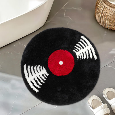 Tapis de salle de bain en vinyle avec tapis de bain rond noir et blanc 23,5 po