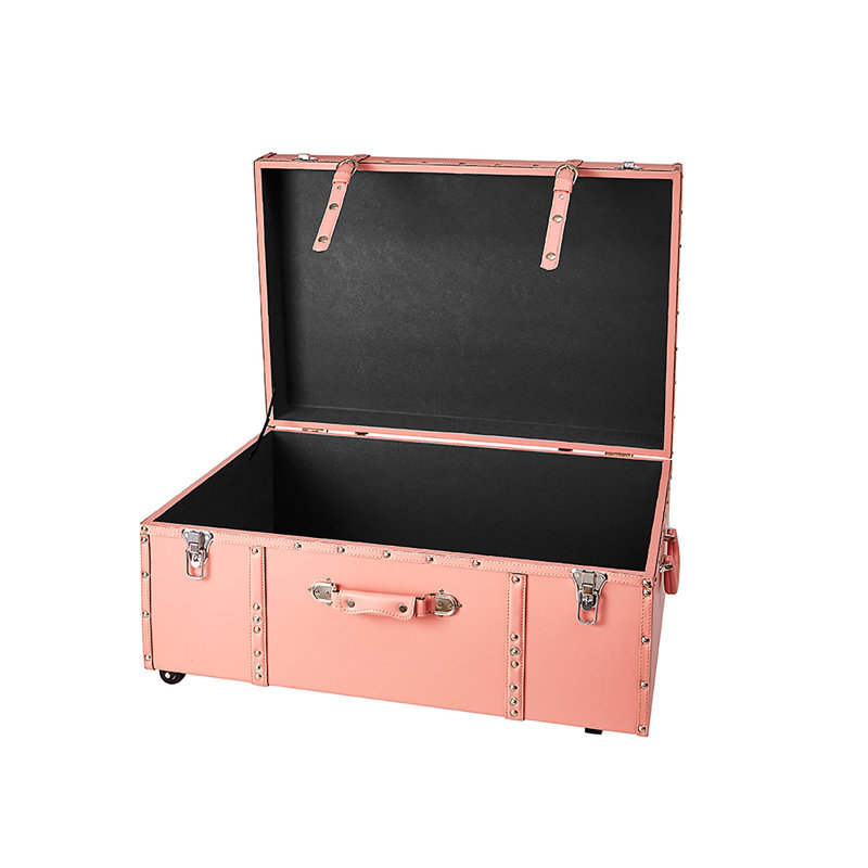 Texture Brand Designer Trunk with Wheels - Faux Leather, Darkened Rose