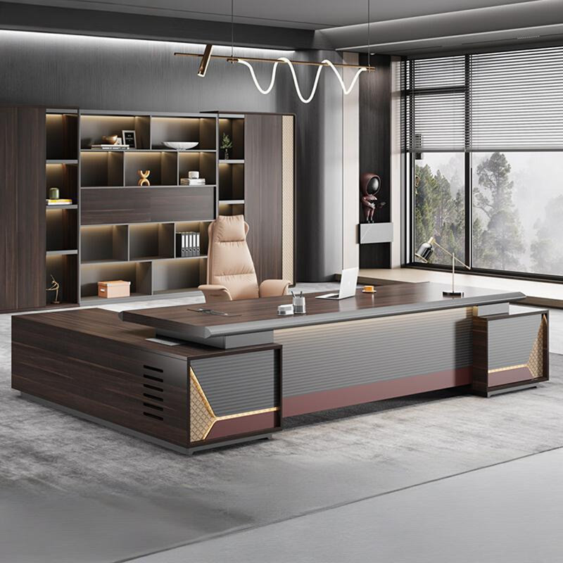 Bureau de direction en L 125,98 "de qualité supérieure brun rougeâtre, H 29,53 po x l 125,98 po x P 70,87 po