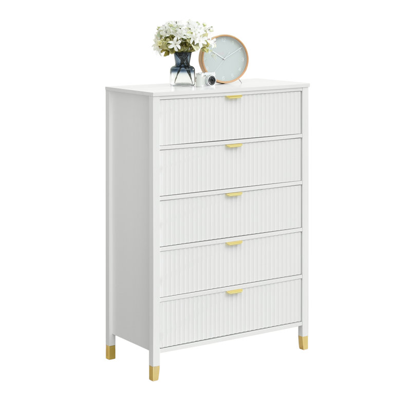 Drift 5 Drawer Chest With Interlock Drawer Feature for Bedroom, 31.5" W Modern Chest of Drawers, Wood Drawer Organizer for Clothes, Entryway, Hallway, Nursery or Living Room