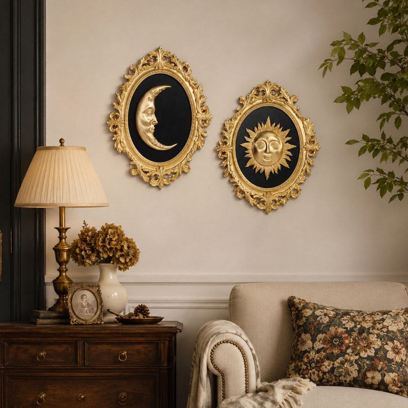Ensemble de 2 décorations baroques soleil et lune