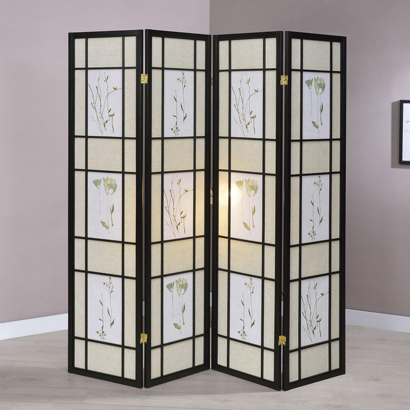 Paravent à cadre noir orné d'un élégant motif floral - Rehaussez votre ambiance et rehaussez le style de votre pièce