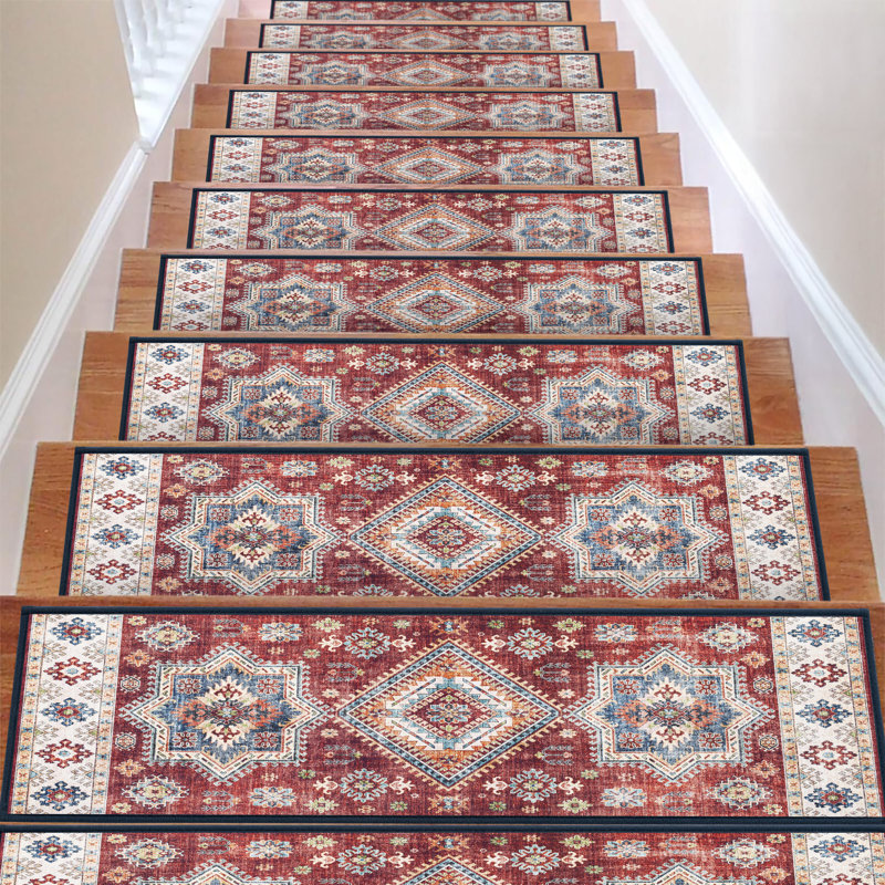 Non-Slip Stair Treads Rugs , Indoor Rugs For Kids And Dogs, Ideal Stair Carpet Treads, Red