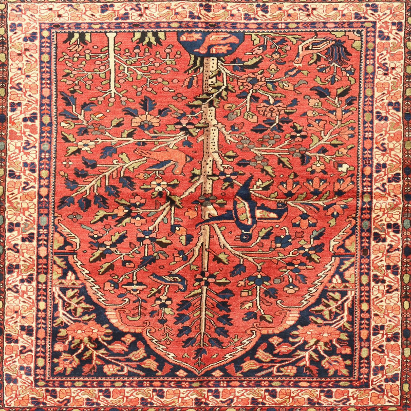 Tapis traditionnel orange / gris Vanalstyne, Carré 4 pi