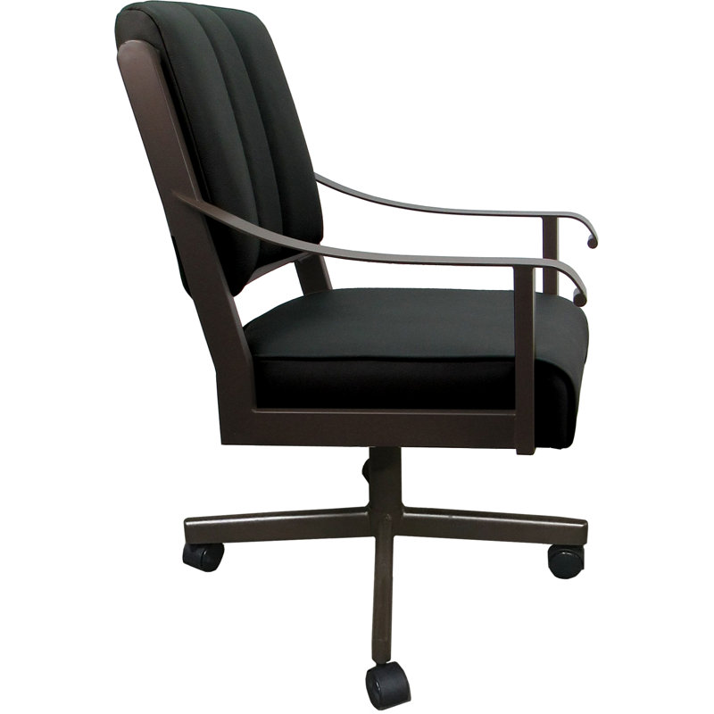Leather Metal Dining Caster Chair Swivel Tilt, Brown, Black