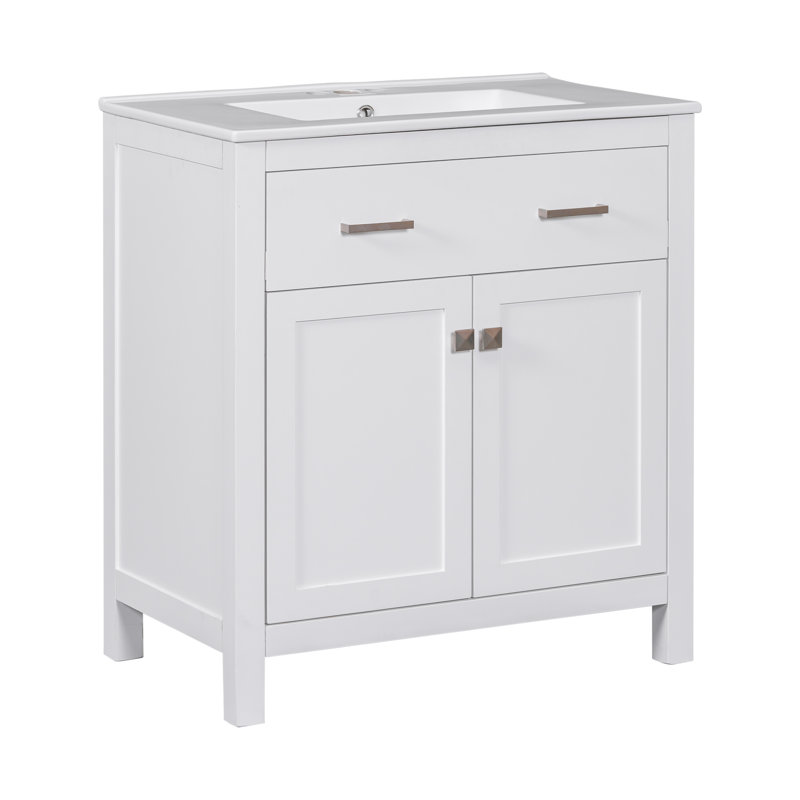 Meuble-lavabo 30 po avec lavabo en céramique, Blanc, Argent argent
