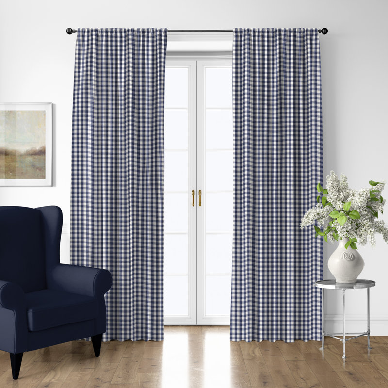 Ensemble de 2 rideaux en coton à carreaux simples avec passe-tringle, L 50 po x L 192 po