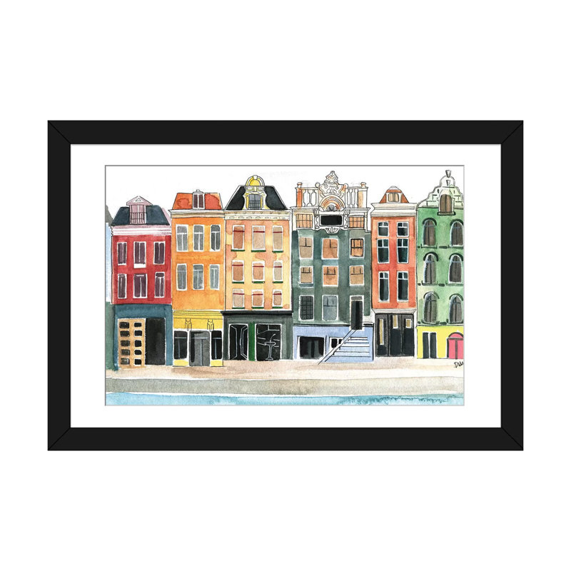 « amsterdam », impression sur toile, Papier d'art encadré noir, Blanc, H 16 po x l 24 po x P 1 po