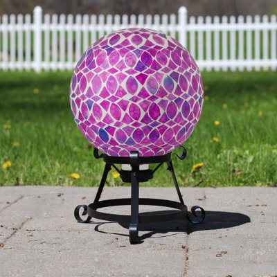 Iridescent Mosaic Outdoor Garden Gazing Ball 10" Purple Pink And White