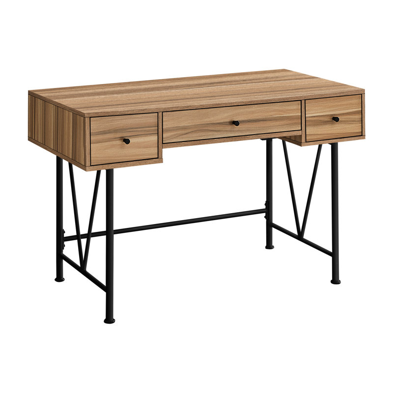 Bureau d'ordinateur personnel avec rangement, 48 po, stratifié brun, métal noir, style transitionnel, tiroirs de rangement, moderne