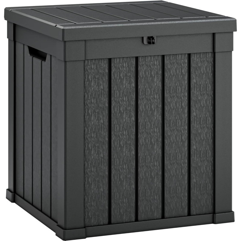 Boîte de rangement extérieure Allon, boîte de rangement extérieure en résine imperméable, armoire de rangement extérieure avec couvercle verrouillable, banc de rangement pour outils de jardin, meubles de patio, outils de piscine