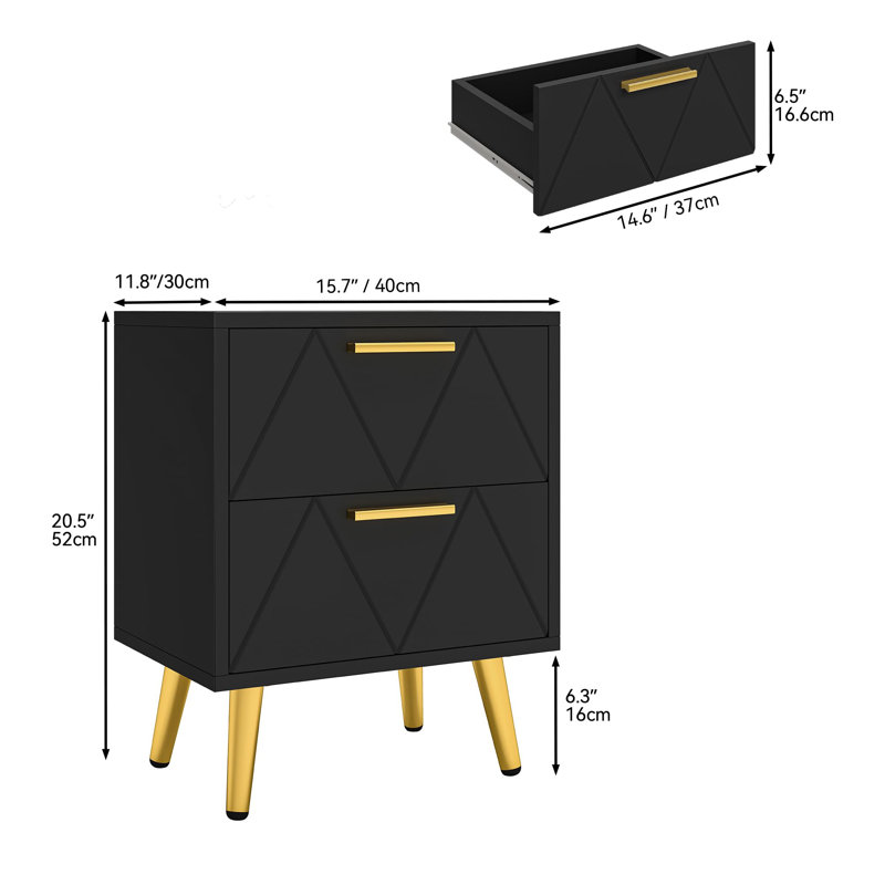 30cm W Manufactured Wood Bedside Table, Black