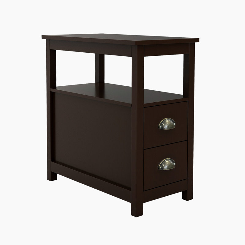 End Table Narrow Nightstand With Two Drawers And Open Shelf
