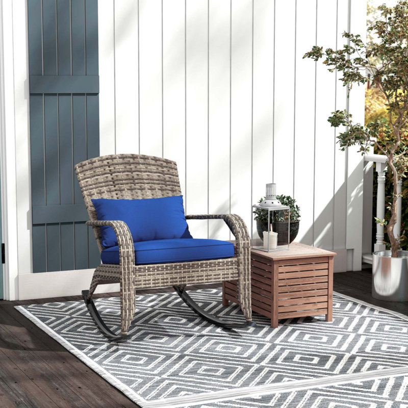 Outdoor Wicker Adirondack Rocking Chair, Blue