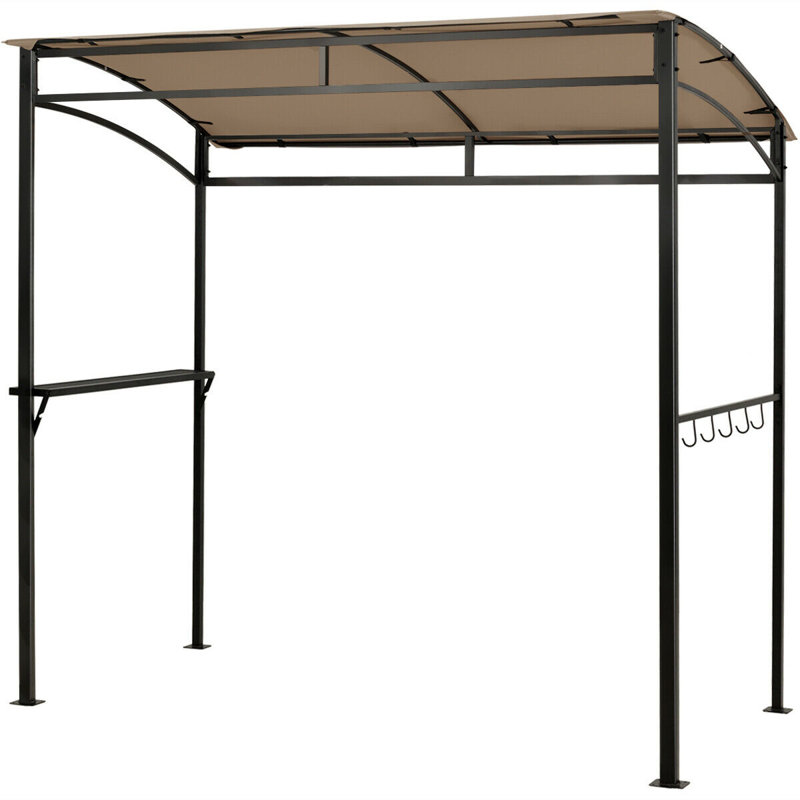 Outdoor 7 Feet Grill with Serving Shelf and Storage Hooks, Brown