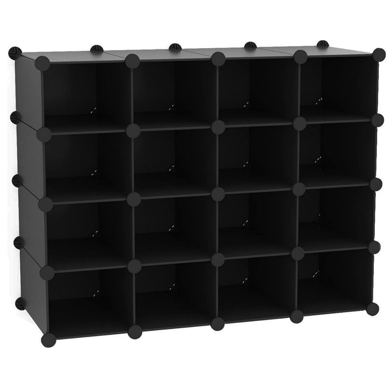 16 Pair Stackable Shoe Rack, Black
