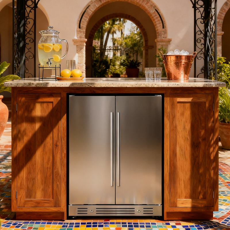 24" Built-In Dual-Zone Outdoor Beverage & Wine Refrigerator - 20 Bottles, 60 Cans, Stainless Steel Fridge with Automatic Defrost & Lock, Removable Shelves, 34-65℉ Temperature Control, Compact Outdoor & Indoor Beverage Cooler