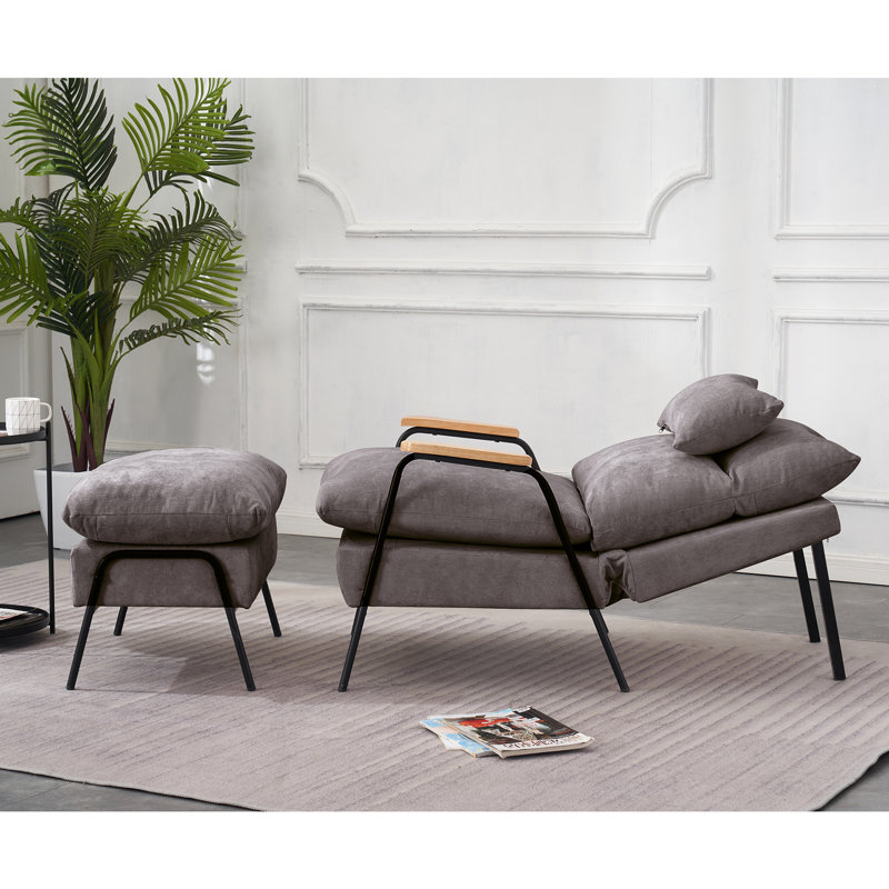 Modern Accent Recliner with Ottoman, Linen Fabric Armchair with Adjustable Backrest and Pillow, Dark Gray