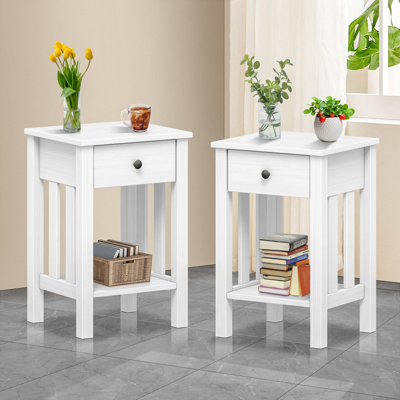 Ahmyiah 1-Drawer Solid Wood Nightstand, 2, White