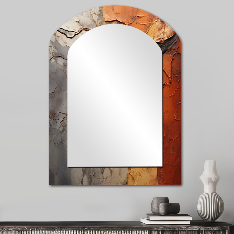 Collage d'arbre de séquoia abstrait orange et gris - miroir unique asymétrique séquoia, 34 po x 25 po