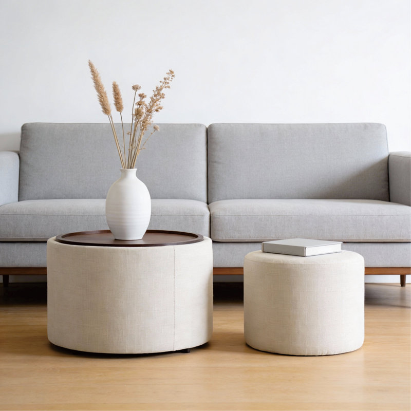 Ensemble de 2 repose-pieds rembourrés avec rangement, Beige