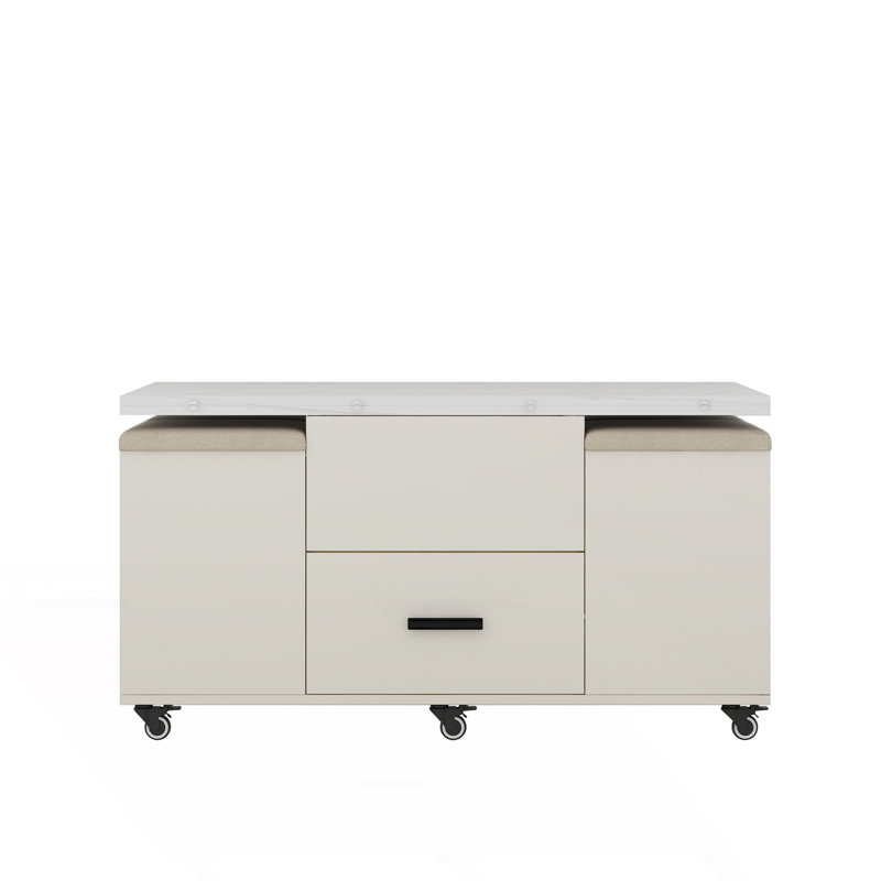 Ensemble de table basse avec 2 tabourets Modern, Blanc, Blanc