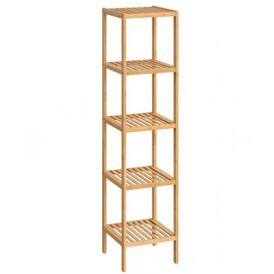 5-Tier Bamboo Shelf, Freestanding Bathroom Storage Rack | Organizer for Shoes and Plants, Light Bamboo