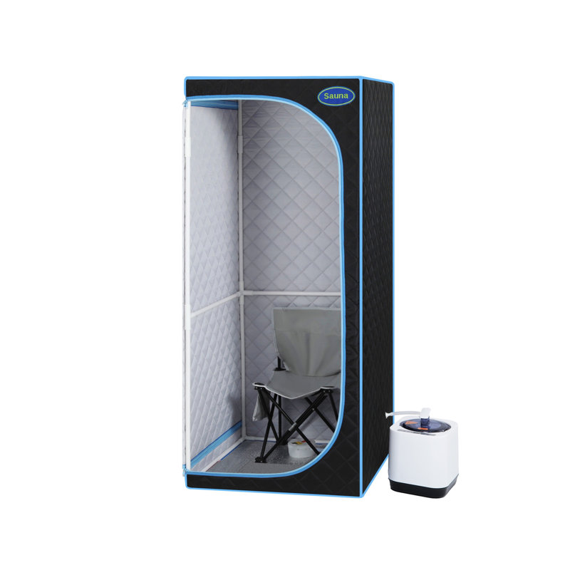 Full Size Portable Black Steam Sauna Tent–Personal Home Spa, With Steam Generator, Remote Control, Foldable Chair, Timer And PVC Pipe Connector Easy To Install.Fast Heating, With FCC Certification