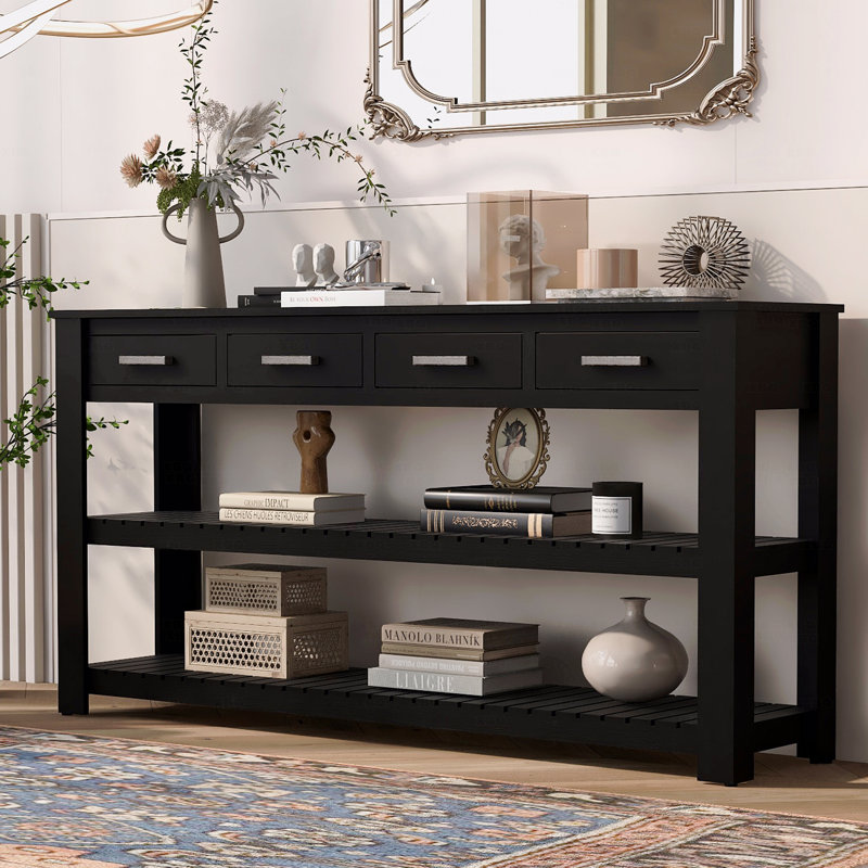 Élégante console d'entrée avec 4 tiroirs et 2 tablettes, idéale pour les vestibules et les salons