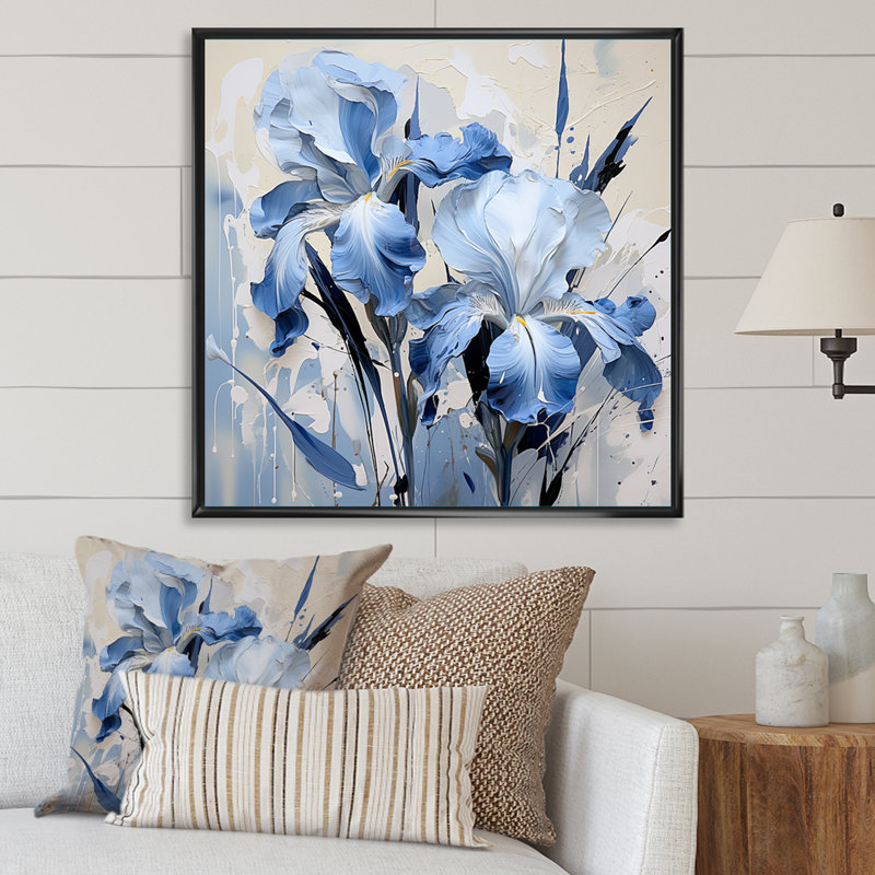 «Blue and White Garden of Irises», reproduction sur toile, H 24 po x l 24 po x P 1 po, Cadre flottant noir