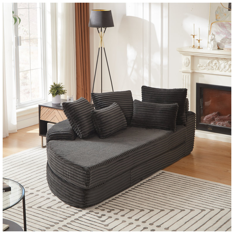 Canapé-lit 78,5 pouces en velours côtelé semi-circulaire 2-en-1, fauteuil inclinable avec coussins décoratifs et cinq coussins décoratifs