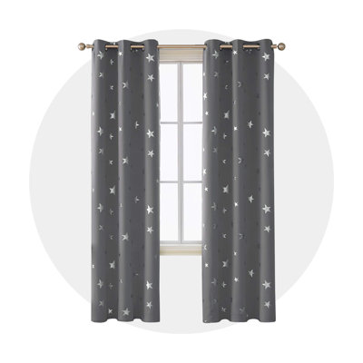Foil Print Star Blackout Grommet Top Curtains (Set of 2)