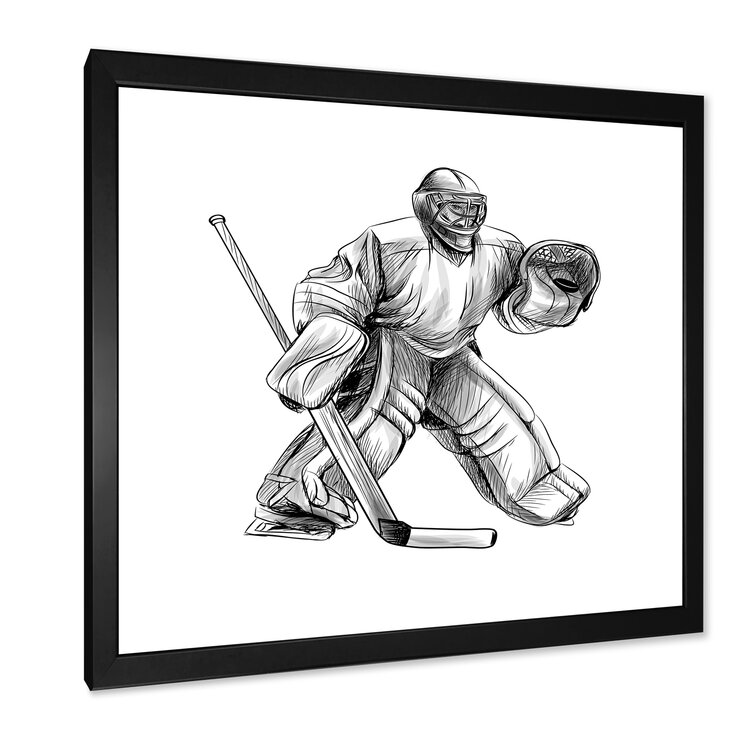 Hockey Player in Black and White Winter Sport II - Global Printed Throw Pillow East Urban Home Size: 16 x 16